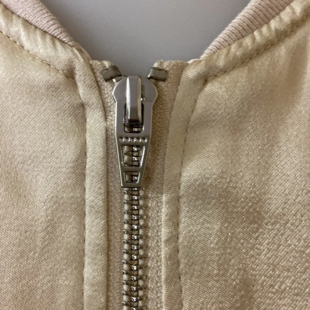 Blank NYC Satin Bomber Jacket Embroidered Floral Cream